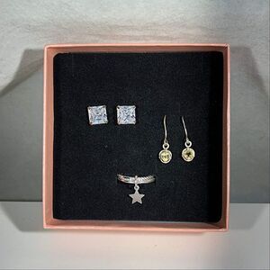 Sterling Silver Jewelry Gift Set – CZ Studs, Peridot Drop Earrings & Floatin